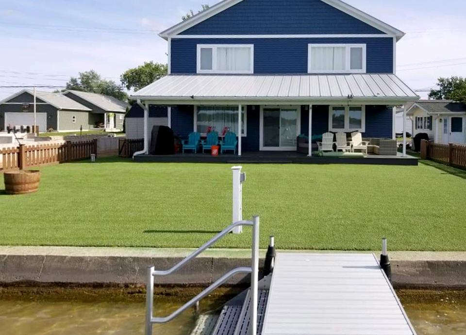 artificial grass lawn near lake in Ohio
